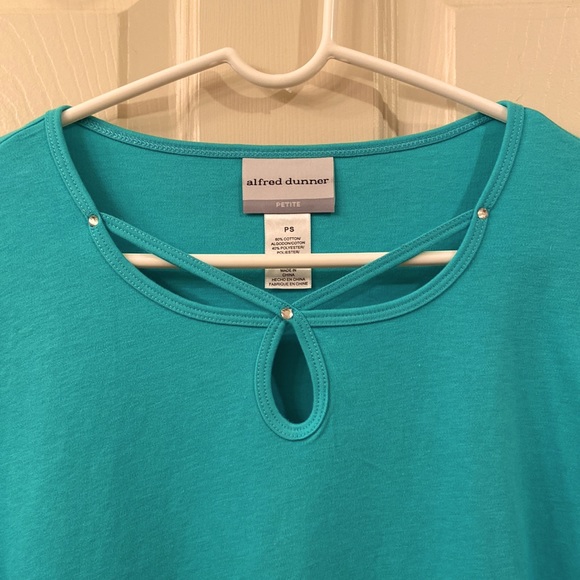 Alfred Dunner Top Jersey 3/4 Sleeve Green/Blue WM SZ S Petite Rhinestones 🥰 - Picture 3 of 12